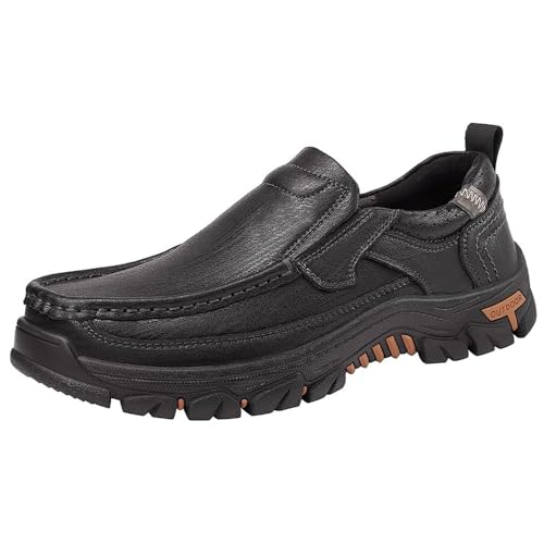 OutPro Herren Slip-On Loafer Hände frei Casual Walking Schuhe Kleid bequem für die Arbeit,Schwarz 45 von OutPro