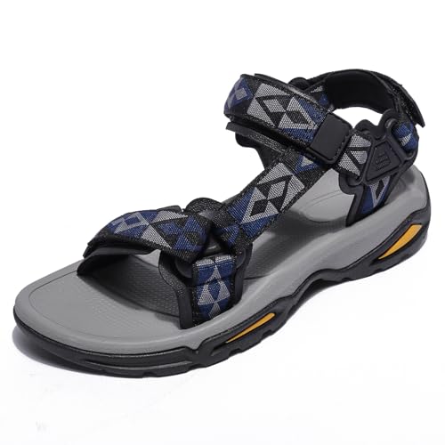 OutPro Sandalen Herren, Strandsandalen Herren,Sportsandalen Herren, rutschfest, bequem, leicht, verstellbar Klettverschluss, Sommer, Outdoor, Strand, Freizeit, Wandern,Schwarz Grau Blau 44 von OutPro