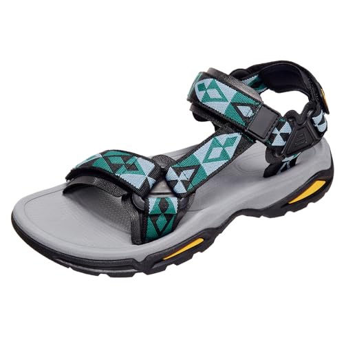 OutPro Sandalen Herren, Strandsandalen Herren,Sportsandalen Herren, rutschfest, bequem, leicht, verstellbar Klettverschluss, Sommer, Outdoor, Strand, Freizeit, Wandern,Schwarz Grün Grau 44 von OutPro