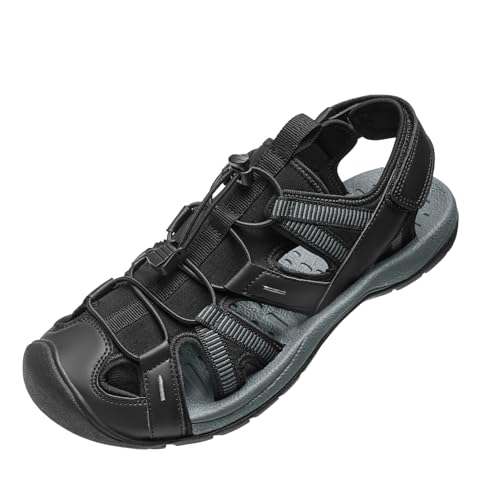 OutPro Sandalen Herren, Wandersandalen für Herren, geschlossene Zehensandalen für Herren,Sportsandalen Herren, verstellbare elastische Kordel, Sommer strand Outdoor-Angeln,Schwarz 43 von OutPro