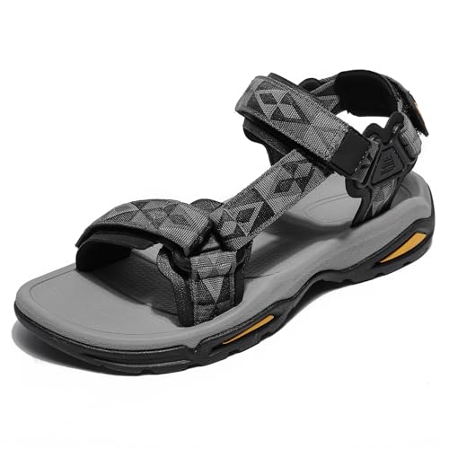 OutPro Sandalen Herren, Strandsandalen Herren,Sportsandalen Herren, rutschfest, bequem, leicht, verstellbar Klettverschluss, Sommer, Outdoor, Strand, Freizeit, Wandern,Grau schwarz 42 von OutPro