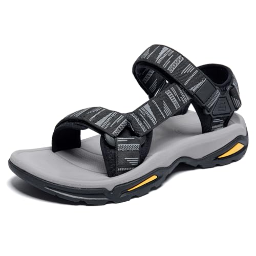 OutPro Sandalen Herren, Strandsandalen Herren,Sportsandalen Herren, rutschfest, bequem, leicht, verstellbar Klettverschluss, Sommer, Outdoor, Strand, Freizeit, Wandern,Schwarz 41 von OutPro