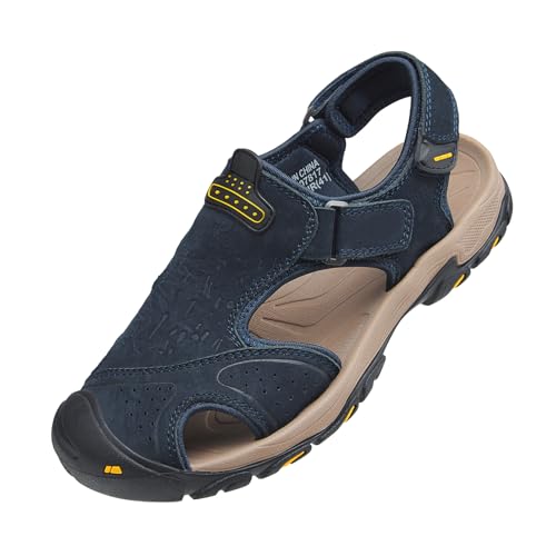 OutPro Herren-Ledersandalen wasserdicht Angeln Sportsandalen Outdoor Strand Sport Bergsteigen Wandern Sandalen für den Sommer,Blau 44 von OutPro