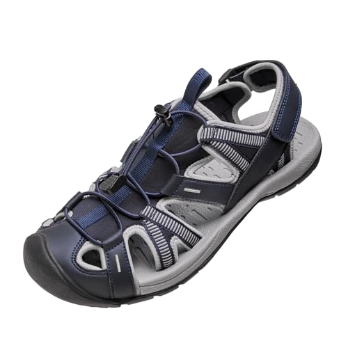 OutPro Sandalen Herren, Wandersandalen für Herren, geschlossene Zehensandalen für Herren,Sportsandalen Herren, verstellbare elastische Kordel, Sommer strand Outdoor-Angeln,Blau 44 von OutPro