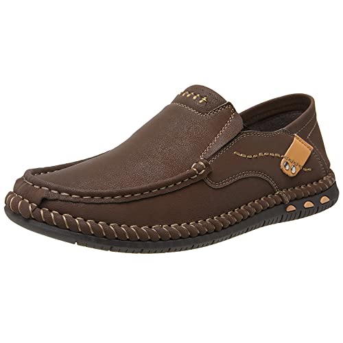 OutPro Mokassin Herren Slipper Leder Leicht Loafer & Slip-ons Weich Flache Bootsschuhe Sommer Lässige Schuhe,Schokoladenfarbe,42 EU von OutPro