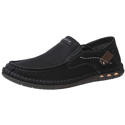 OutPro Mokassin Herren Slipper Leder Leicht Loafer & Slip-ons Weich Flache Bootsschuhe Sommer Lässige Schuhe,Schwarz,40 EU von OutPro