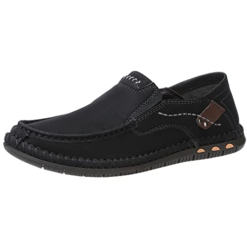 OutPro Mokassin Herren Slipper Leder Leicht Loafer & Slip-ons Weich Flache Bootsschuhe Sommer Lässige Schuhe,Schwarz,44 EU von OutPro