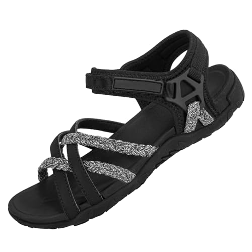 OutPro Sandalen Damen Wandersandalen mit Fußgewölbestützriemen Sport-Sandale Wasserschuhe Strandurlaub weiblich lässiges Gehen,Schwarz 41 von OutPro