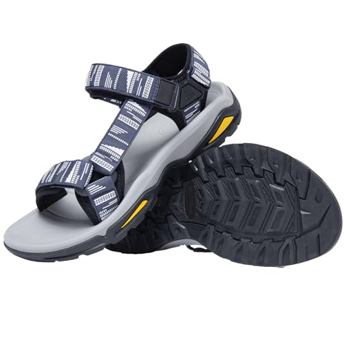 OutPro Sandalen Herren, Strandsandalen Herren,Sportsandalen Herren, rutschfest, bequem, leicht, verstellbar Klettverschluss, Sommer, Outdoor, Strand, Freizeit, Wandern,Blau Weiss 41 von OutPro