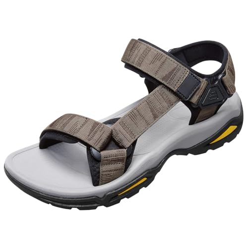 OutPro Sandalen Herren,Wandersandalen Herren, wasserdicht bequem Sportsandalen mit Fußgewölbeunterstützung offener Zehenbereich Sommer Outdoor Strand,Braun 43 von OutPro