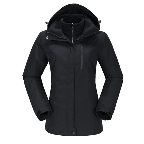 OutPro Skijacke Damen 3 in 1 Winterjacke Wasserdicht Winddicht Funktionsjacke Winterjacke Herausnehmbare Fleece Innenschicht Outdoor Wandern，Schwarz XXL von OutPro