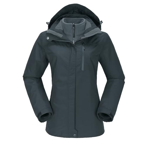 OutPro Skijacke Damen 3 in 1 Winterjacke Wasserdicht Winddicht Funktionsjacke Winterjacke Herausnehmbare Fleece Innenschicht Outdoor Wandern，grau XXL von OutPro