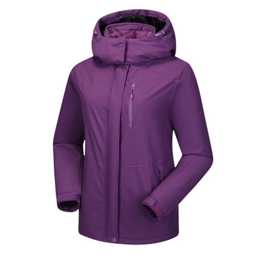 OutPro Skijacke Damen Wasserdicht Snowboardjacke Winterjacke Hooded Warm Winterjacke Dickes Gänsedaunenfutter Doppelte Seitentaschen Wanderjacke mit Reißverschluss für Outdoor-Aktivitäten Violett L von OutPro