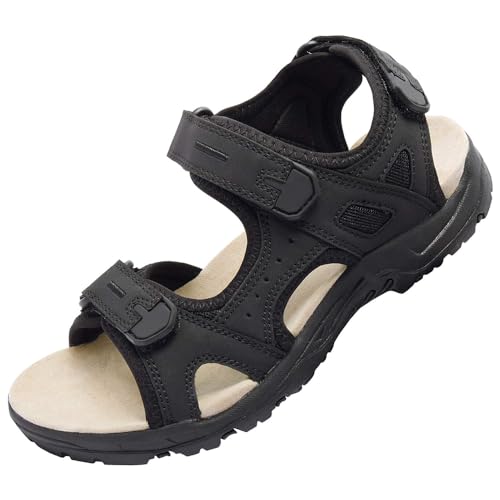 OutPro Wandersandalen für Damen, Bequeme Sportsandalen Wasserdichte für Spaziergänge am Strandwasser mit Fußgewölbeunterstützung, Pures Schwarz 38 von OutPro