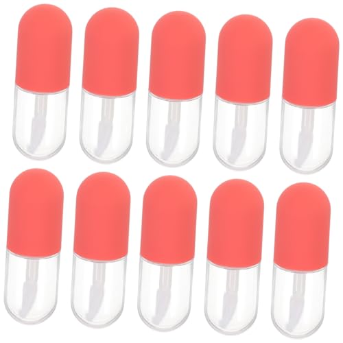Outanaya 10 Stück Teiliges Mini Lip Gloss Tube Nachfüllbare Lippenbalsam Flaschen Kosmetikbehälter für DIY Lippenpflege Rot mit Innensockel für Anfänger und Kreative Anwendungen von Outanaya
