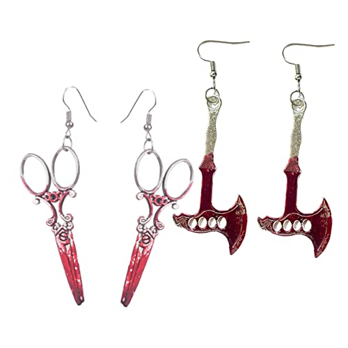 Outanaya 2 Paare Halloween Blutige Scheren Ohrringe Dangle Ohrringe für Frauen Leicht Allergiefrei für Halloween Partys Festivals von Outanaya