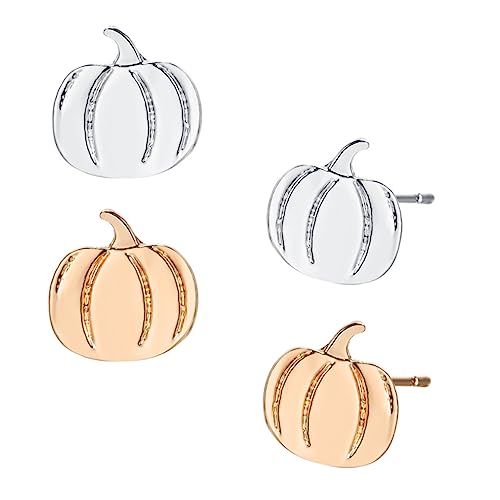 Outanaya 2 Paare Halloween Ohrstecker Kürbis Design aus Silber und Goldfarbene Ohrclips für Damen Perfektes Festival Schmuckset für Party Cosplay und Besondere Anlässe von Outanaya