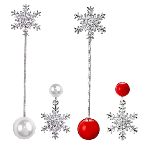 Outanaya 2 Paare Silber Ohrringe mit Asymmetrischen Weißen Perlen Ohrhänger für Damen für Partys Hochzeiten und Alltägliches Tragen Rot und Weiß von Outanaya