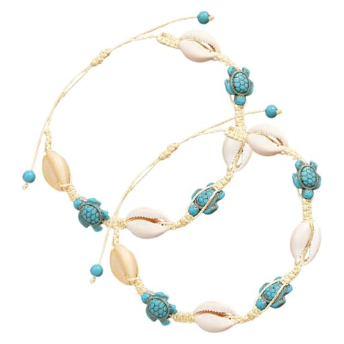 Outanaya 2 Stück Boho Meeresschildkröte Fußkettchen Muschel Armband Strand Schmuck Verstellbar Vielseitig Tragbar Sommer Beach Accessoire von Outanaya