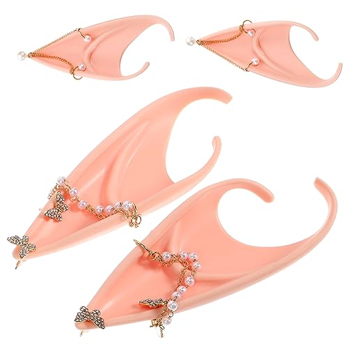 Outanaya 2 Stück Feenohren Ohrstecker Teilig mit Perlenkette und Schmetterlingsdesign Langlebige Cosplay Ohrmanschetten für Halloween Kostümfest Party und Alltag Hautfreundlich Modisch von Outanaya