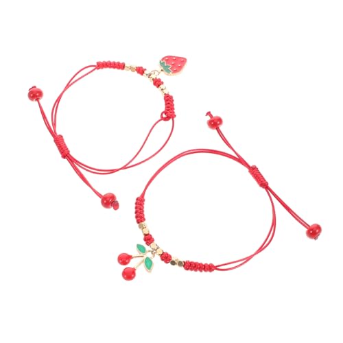 Outanaya 2 Stück Handgefertigtes Freundschaftsarmband Erdbeer Kirschfruchtanhängern Verstellbares Geflochtenes Seilarmband Symbolisch für Schutz und Glück Geeignet für Alltag von Outanaya