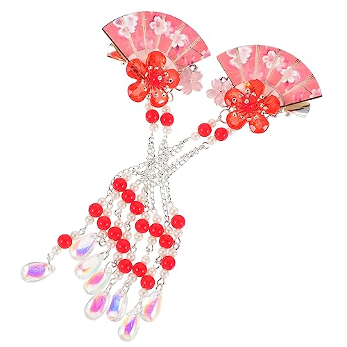 Outanaya 2 Stück Mädchen Haarklammern mit Blumen und Fächer Leichte Langlebige Haarspangen für Hochzeit Party Fotoshooting und Festliche Anlässe Rote Haarnadeln mit Quasten von Outanaya