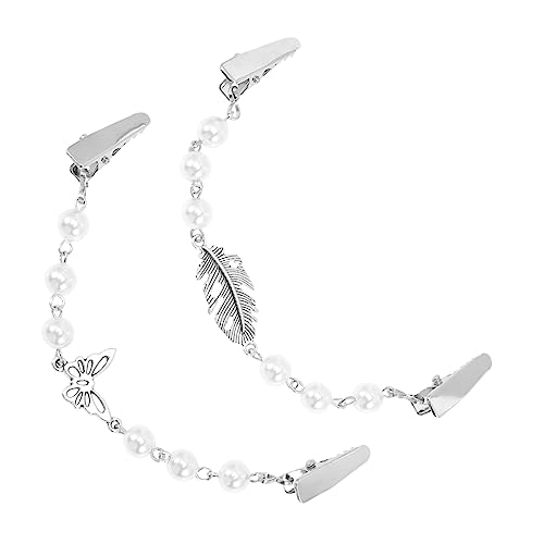 Outanaya 2 Stück Retro Perlenkette Schalclips für Strickjacke und Pullover Filigrane Broschen mit Entenmaul Design Dekorative Kragenhalter für Damen Leichter Langlebiger Schmuck für Blusen von Outanaya