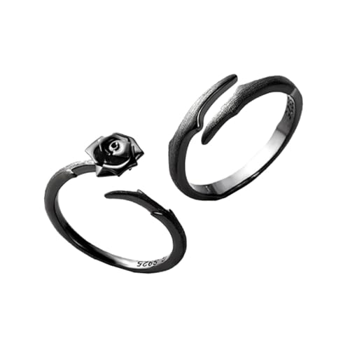 Outanaya 2 Stück Silber Rosen Dorn Ringe Verlobungsringe Damen Herren Schmuck Liebesgeschenk Fingerschmuck von Outanaya