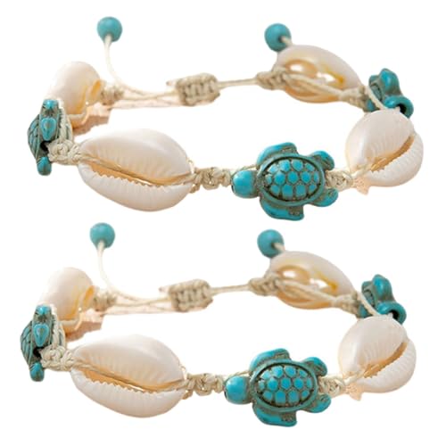 Outanaya 2 Stück Teiliges Boho Fußkettchen und Armbänder Damen Verstellbar mit Natürlichen Muscheln und Schildkrötenanhänger Handgefertigt Strand Schmuck für Sommerurlaub und Alltag von Outanaya
