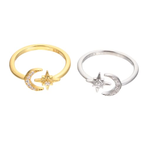 Outanaya 2 Stück Verstellbare Damenringe Sterling Silber Offenes Design Mond Stern Vintage Schmuck Alltag Geschenk von Outanaya