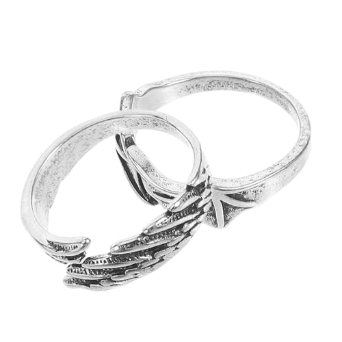 Outanaya 2 Stück Verstellbare Offene Ring Wings Schmuck für Kupfer Bat Wing und Angel Design Retro Unisex Fingerring Flexible für Damen und Herren von Outanaya