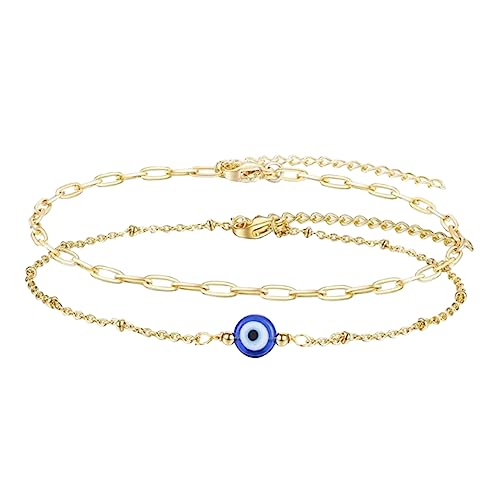 Outanaya 2 Stück Verstellbares Teiliges Goldarmband mit Blauem Bösem Auge Doppelreihiges Amulett Schmuck Langlebiges Legierungsmaterial Schützendes Armband für Damen und Teenager von Outanaya