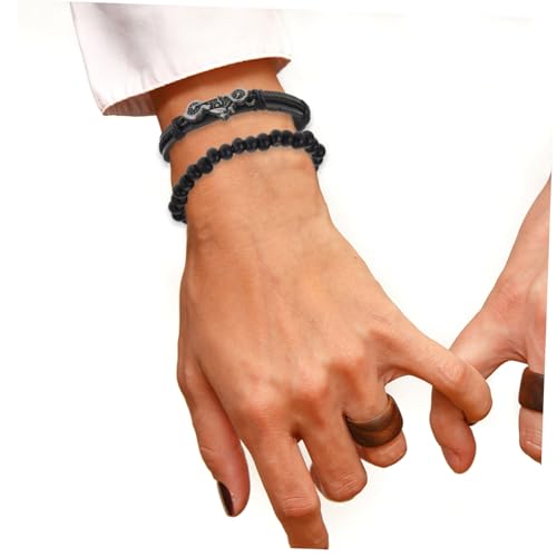 Outanaya 2 Stück Vintage Herren Lederarmband Retro Mehrschichtige Armbänder Geflochtenes Ethno Wickelarmband für Festival Party Alltag von Outanaya