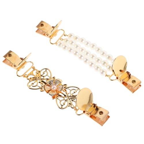 Outanaya 2 Stück Vintage Perlen Cardigan Clip Dekorative Strickjacken Clips mit Eleganter Faux Perlenkette Stilvolle für Damen Vielseitiger Schal und Umhanghalter Langlebig und Fein von Outanaya