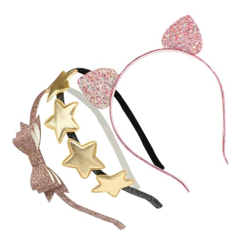 Outanaya 3 Stück Teiliges Katzenohren Haarband mit Glitzer Stern Schleife Haarreif für Mädchen Modisches Haarschmuck Halloween Party Cosplay und Alltag Schimmernde Pailletten Verzierungen von Outanaya
