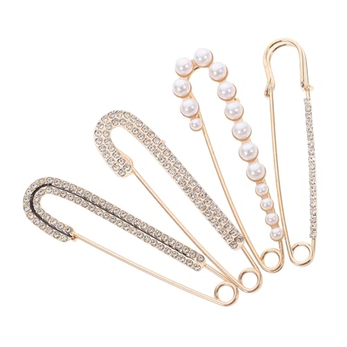 Outanaya 4 Stück Perlenbroschen Set mit Strass Vielseitige Sicherheitsnadeln für Kleidung Elegante Anstecknadeln für Kleider Cardigans und Hosen Modische Schmucknadeln für Damen von Outanaya