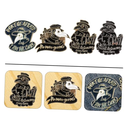 Outanaya 4 Stück Punk Krähen Broschen im Plague Doctor Stil Cartoon Badge Modische Kostümaccessoires für Halloween Party und Anzugverzierung Leicht und Kompakt von Outanaya