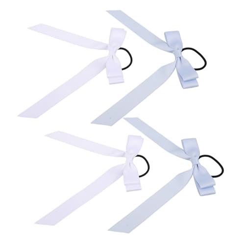 Outanaya 4 Stück Teiliges Elastisches Haarband Langen Schleifen für Mädchen und Frauen Süße Schleifen haarbänder in Weiß und Blau Vielseitig Kombinierbar für Ponytails Partys und Schule von Outanaya