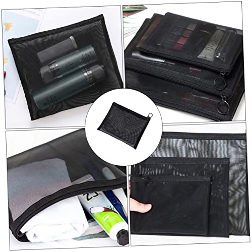 Outanaya 5 Stück Teiliges Mesh Kosmetiktaschen Tragbare Toiletry Pouch Praktischer Organizer für Reise und Haushalt Mittlere Schwarzes Netzstoff Design Vielseitig und Kompakt von Outanaya