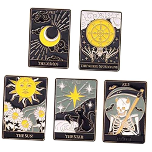 Outanaya 5 Stück Teiliges Tarot Broschen aus Hochwertiger Legierung Kreative Emaille Anstecker mit Klassischem Design Vielseitig für Kleidung Rucksack Hut und Schal Modisches Accessoire von Outanaya