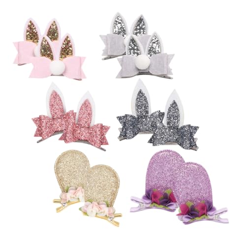 Outanaya 6 Paare Glitzer Haarklammern mit Häschenohren Mädchen Haarschmuck Schimmernde Haarspangen für Festliche Looks Vielseitige Haarschmuckclips für Teens von Outanaya