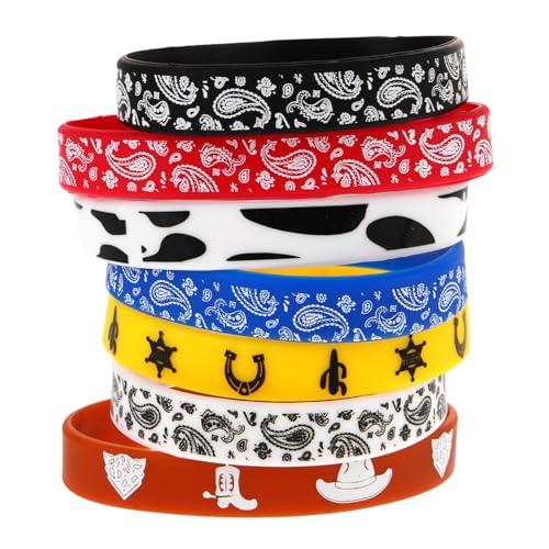 Outanaya 7 Stück Teiliges Western Cowboy Silikonarmband Bunte Dehnbare Party Wickelarmbänder Leichtes Hautfreundliches Armband für Damen und Herren Modisches Accessoire für Western von Outanaya