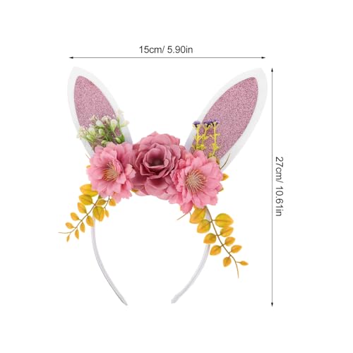 Outanaya Adorable Hasenohren Haarreif Damen Blumen design Wiederverwendbar Karneval Ostern Festival Kopfschmuck Für Party Auffälliges Bunny Ears Accessoire von Outanaya