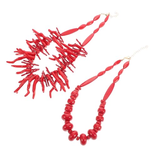 Outanaya Boho Sommer Halskette Korallenrot Leichte Kunststoff Perlenkette Strand Schmuck Damen Party Reise Accessoire von Outanaya