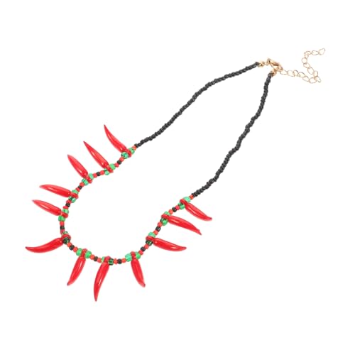 Outanaya Chili Perlenkette Bunte Mehrfarbige Halskette mit Kleinen Chili Anhänger Stylische Damen Halskette für Vielseitige Outfits und Auffällige Schmuckakzente von Outanaya
