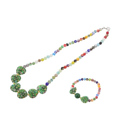 Outanaya Damen Herzanhänger Halskette und Armband Bunte Handgefertigte Glasperlen Leichter Schmuck für Sommer Reisen und Alltag Romantisches von Outanaya
