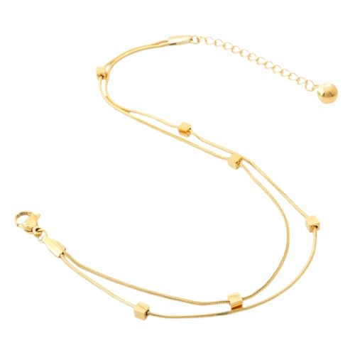 Outanaya Doppelreihige Fußkette Damen Vergoldet Edelstahl Goldbeschichtet Verstellbar Elegant Schmuck Geschenk für Frauen Teenager Alltag Strand Party von Outanaya