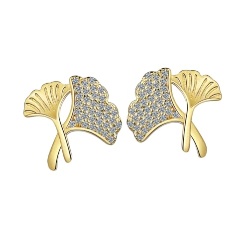 Outanaya Ginkgo Ohrstecker Damen Zarte Ohrhänger mit Funkelnden Zirkonia Modischer Ohrschmuck für Party Geburtstag Alltag Geschenkidee von Outanaya
