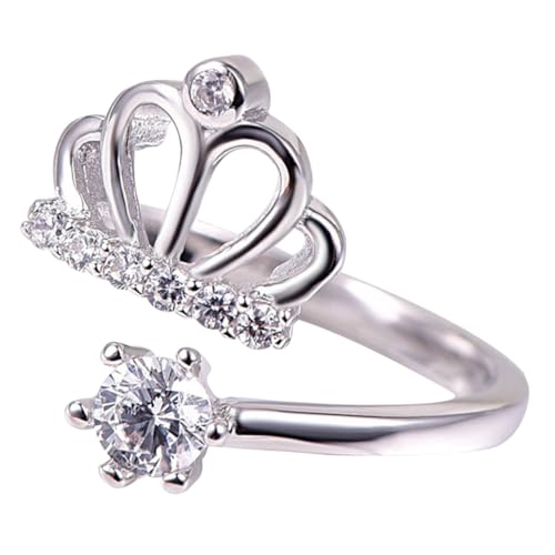 Outanaya Kleiner Offener Kronenring aus Weißgoldplattiertem Kupfer mit Strasssteinen Verstellbarer Damenring für Alltag Party Hochzeit Eleganter Modeschmuck für Frauen und Mädchen von Outanaya