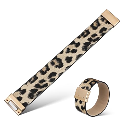 Outanaya Leopardenmuster Breiter Manschettenarmreif aus Kunstleder mit Einfacher Verschlussfunktion Damen Modisches Wickelarmband Stilvolles Accessoire für Outfits von Outanaya